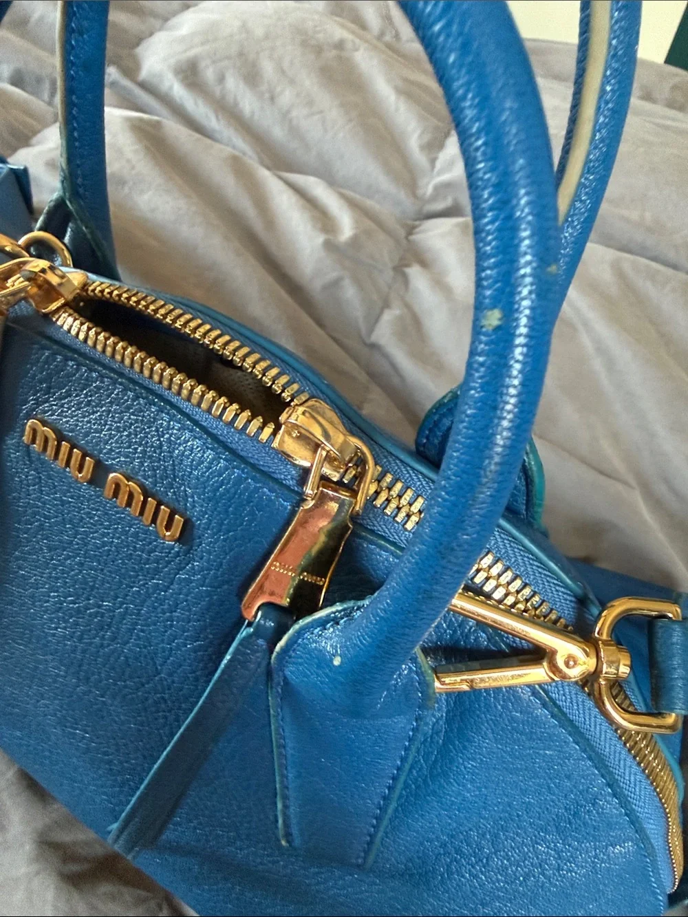 Miu Miu Royal Blue Leather Dome Satchel with Gold Hardware